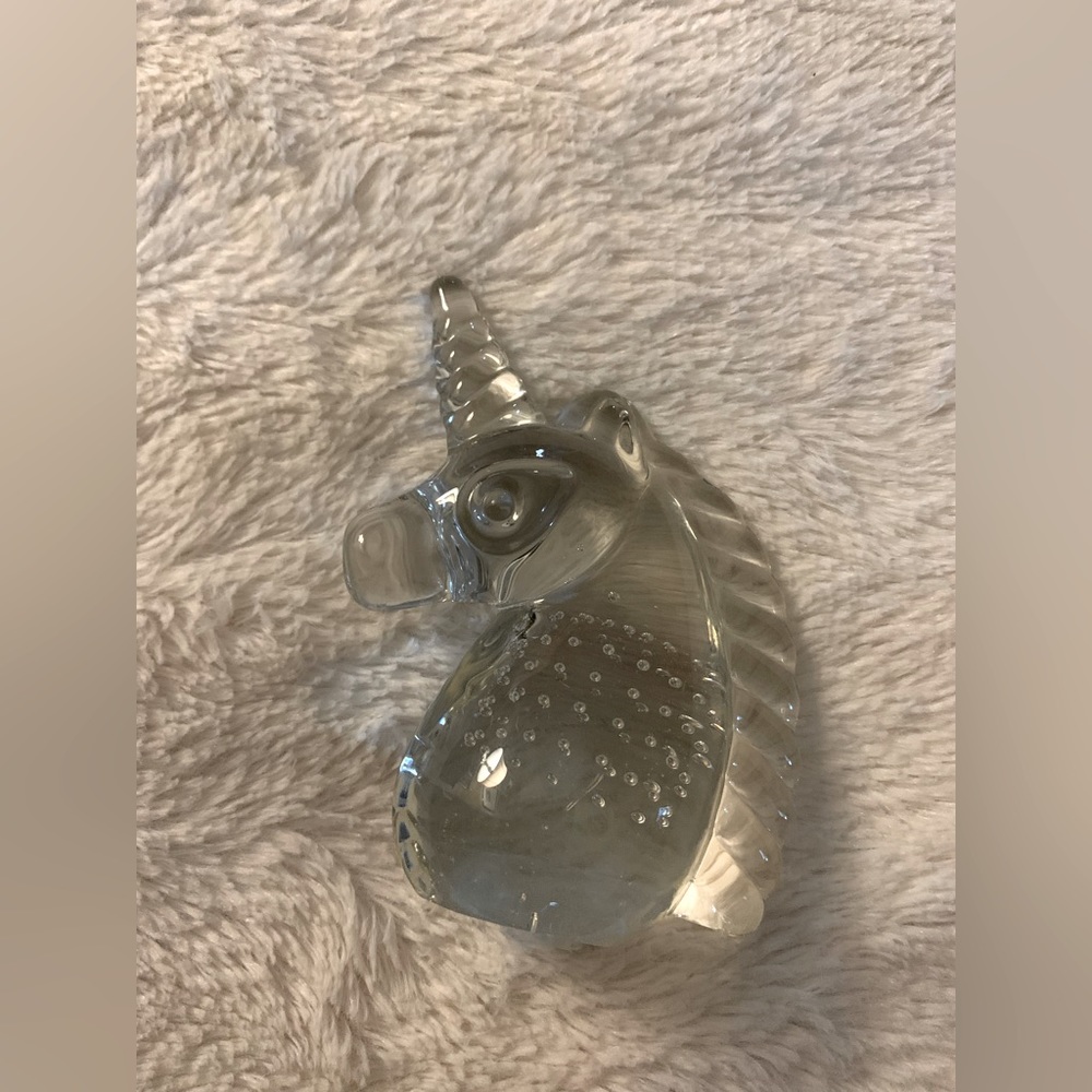 Vintage Glass Unicorn Paperweight Hand Blown with Bubbles 4" H